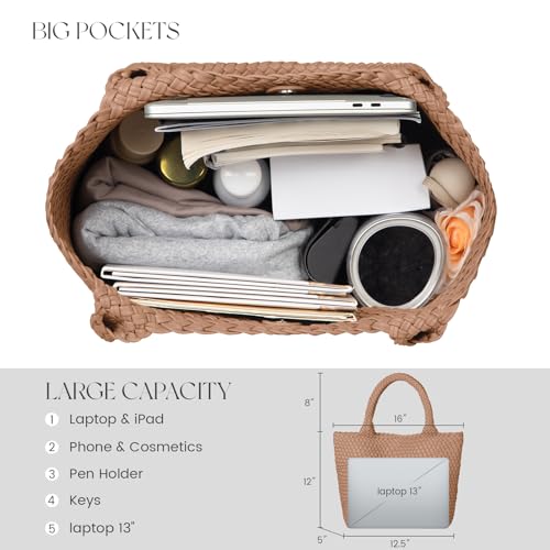 Bolso de hombro tejido de cuero beige grande miniatura 4