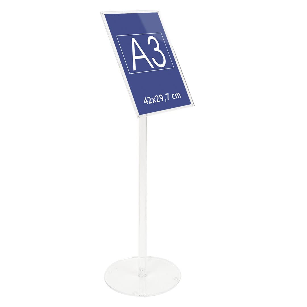 Danieli Store - Expositor Publicitario de Pie de Metacrilato Transparente - Soporte para Carteles A3 con Cierre Magnético - Orientable en Horizontal y Vertical - Soporte Porta Menu de Exterior