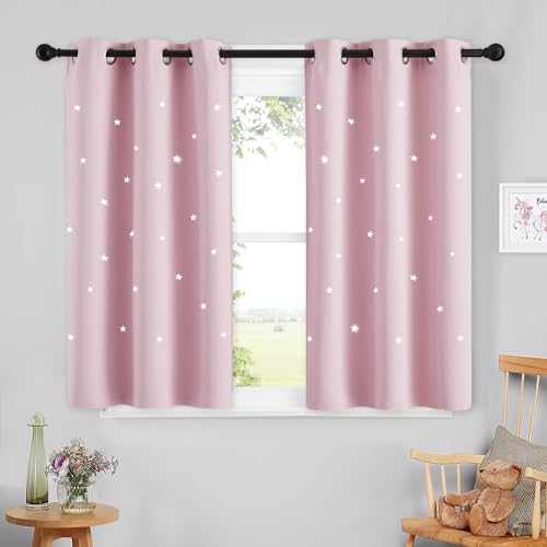 NICETOWN Baby Pink Room Darkening Star Curtains 45 inch Long