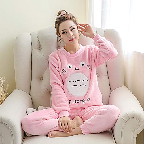 Preisvergleich Produktbild Pyjama Damen Nachthemd Schlafanzug Dicker Warmer Flanell Niedlicher Kapuzenpyjama-Sets Damen Winter Langarm Coral Velvet Nachtwäsche Homewear XXL 04