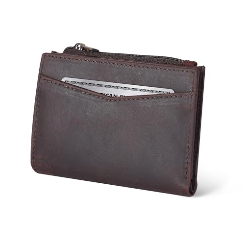 Image of Oak Leathers Leather Wallet For Women - Small RFID Coin Purse Credit Card & ID Holder for Ladies, Gift for Women's, Bifold Wallets (Crazy Horse Brown)
