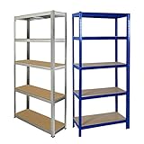  Étagère de rangement DayPlus - En métal - 170 x 75 x 30 cm - Avec 5 étagères solides - En MDF - Réglable en hauteur - Charge maximale : 875 kg - Bleu