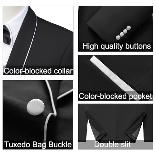 MAGE MALE Mens 2 Pieces Tuxedo Shawl Lapel Slim Fit One Button Color Clashing Design Suit Wedding Blazer Jacket and Pants Set3