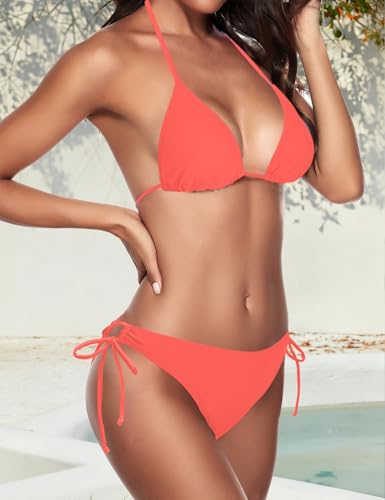 Image of Women String Bikini Set Halter Side Tie Two Piece Swimsuit Triangle Bathing Suits