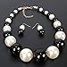 KOSMOS-LI Large Style Big Faux Pearl Strand Choker Necklace With Earrings Set
