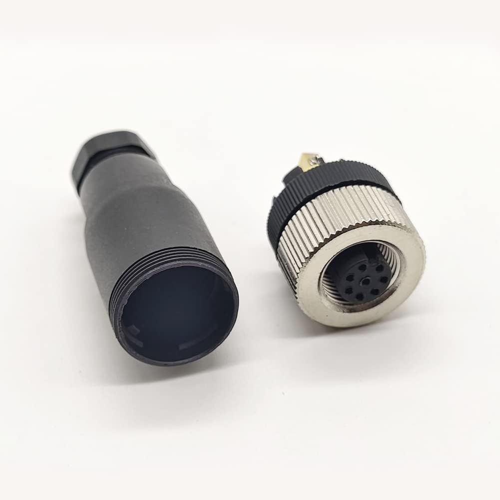 2Pcs M12 8 Pin Female Connector, 12mm Industrial Circular Connector Field Assembly Wireable Sensor IP67 A Code Straight Type Adapter Unshiled 60V 4A AC/DC Connector for PG7