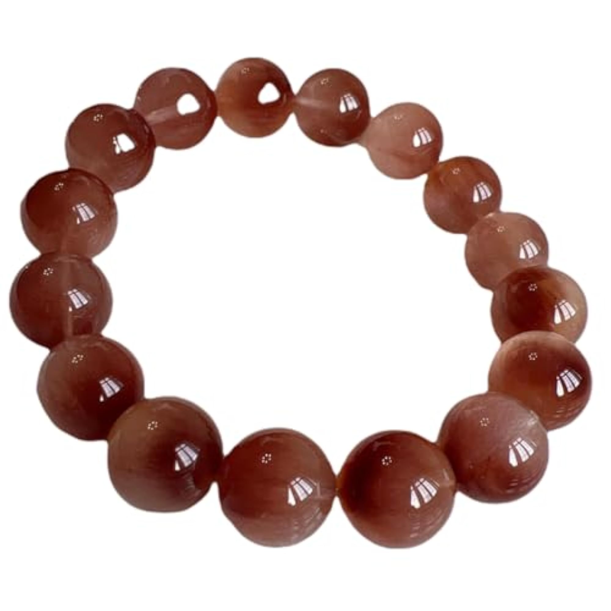 Unisex Natural Rutilated Quartz 14mm Round Bead Stretchable Bracelet