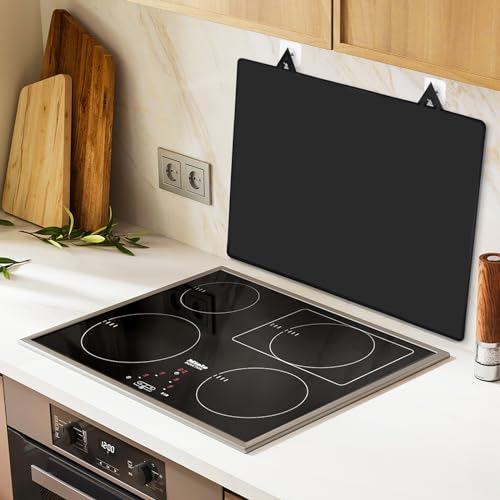 Induktionskochfeld Abdeckung 62x53cm, Herdabdeckplatte Elektroherd Abdeckung Spritzschutz Schutzmatte für Induktionskochfelder, Anti-Rutsch Induktionsherd Pad für Küche (Schwarz)