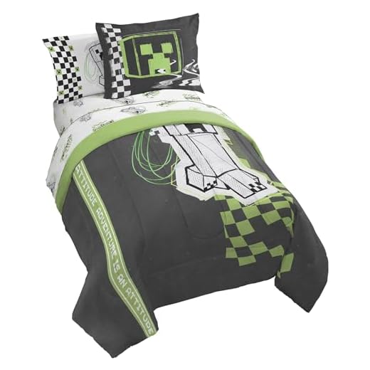Jay Franco Minecraft Creeper - Juego de edredón individual, ropa de cama de 5 piezas, incluye juego de sábanas y fundas de almohada, ropa de cama súper suave color gris y gris