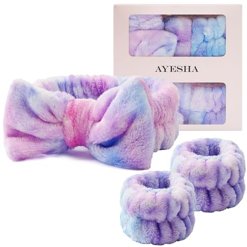 Ayesha Spa Headband and Wristband Set for Skincare Washing Face,Makeup