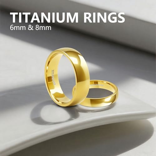 SX.man&sog Titanium Wedding Band for Men Women,Gold High Polished Solid Curved Edge Engagement Rings for Men and Women Exchange to Witness Each Other's Love3