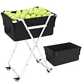 Ardier Foldable Tennis Ball Hopper Cart with Wheels, Portable Pickleball Holder Caddy Holds 175 Tennis Balls or 140 Pickleballs, Lightweight Baseball Basket Collector for Court Training & Coaching,W