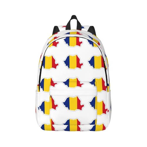 Vbcxza Mochila de lona con estampado de mapa de la bandera de Rumania, tamaño mediano y pequeño, perfecta para senderismo, viajes y uso diario, Black, M, Mochilas rucksack