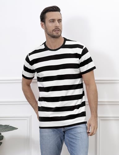 Funny World Men's Cotton Striped T-Shirt Crew Neck Short Sleeves Basic Casual Top2
