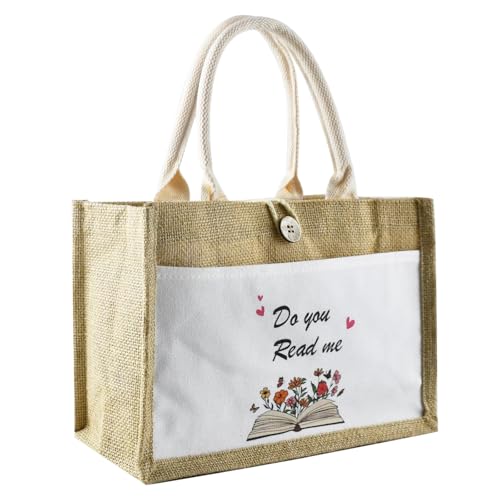 anyìshwu Borsa Personalizzabile in Juta Laminata,Borsa Mare Personalizzata“Motivo Floreale Nel