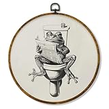 Hiuwevt Funny Frog Bathroom Round Wall Art Decor, Animal Bathroom Framed Canvas Prints, Frog Reading Newspaper Round Wall Hanging Decor for Bath Room Toilet Washroom Decorations, 10x10 Inches