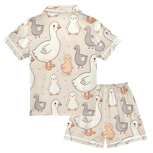 ALAZA Duck Geese Funny Stylish Pajamas Satin Pajama Set Short Sleeve Button Down Sleepwear2