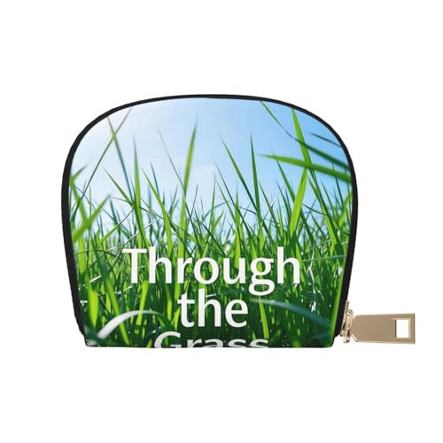 Through the Grass Print Credit Card Holder, PU Leather Small Card Bag Wallets with Zipper for Women Men id Business Card