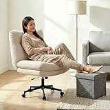 Submi Desk Chair, Ergonomic Office Chair for Home with Adjustable Height, Swivel Study Chair, Fabric Cross Legged Vanity Chair, Wide Seat Computer Chair, Comfy Criss Cross Chair, Gift, 300LBS, Beige