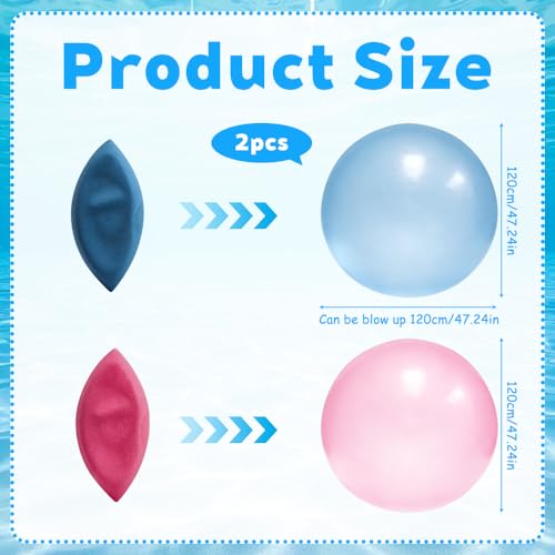 Wxeadu 2 Stücke Bubble Ball, 120cm Wasserball Transparenter XXL, TPR Riesen Aufblasbarer Wasserball für Erwachsene, Große Wasserblasenball für Beach Ball Party Garden Im Freien(Rosa,Blau)