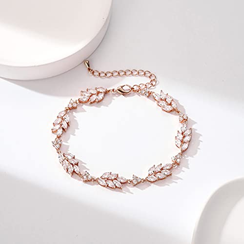 Sweetv Cubic Zirconia Bridal Wedding Bracelets For Brides, Bridesmaids, Marquise Elegant Tennis Bracelet For Women Jewelry Gift #TOP4