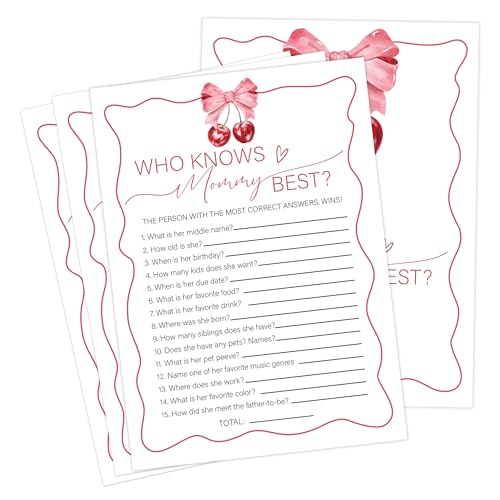 Cherry Baby Shower Games, Cherry Who Knows Mommy Best Game for 30 Guests with Game Cards, Gender Reveal, Baby Shower Supplies & Decorations (DV36)