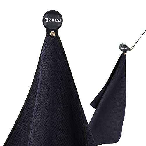 ZOEA Magnetic Towel, Magnetic Clip for Golf Towel, Microfiber Fabric Waffle Pattern Towels Industrial Strength Magnet for Strong Hold to Golf Carts or Clubs (1, Black)