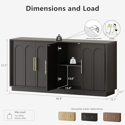 image for FORTUNETEC Sideboard Buffet Cabinet with Storage, Modern Accent Cabine