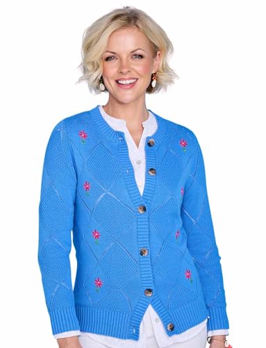 Amber | Ladies | Cotton Rich Cardigan | Delicate Pointelle and Embroidery Detailing | Blue