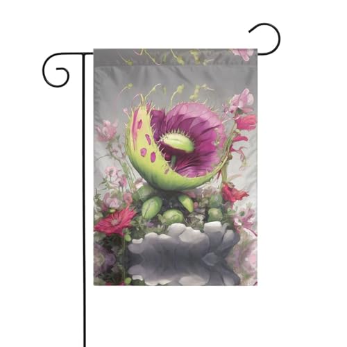 Wzywhj Neon Venus Flytrap Printing Summer Garden Flag Double Sided Decoration Courtyard 12x18in
