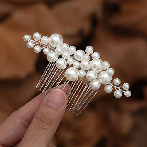 Mayelia Perlen-Haarkamm-Brautschmuck mit Perlen, silberfarben, für Braut und Mädchen Cover