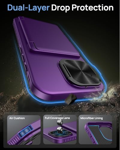 Image of for iPhone 16e Case, Built-in Credit Card Holder & Stand & Lens Cover, Military Grade Drop Tested Soft Silicone Edge Rugged Protective Wallet Phone Case for iPhone 16e 6.1 inch 2025, Purple