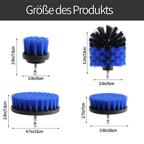 BOZKAA 4 Stück Bürstenaufsatz Akkuschrauber,Power Scrubber Reinigungsbürste Aufsatz Set,Allzweck Bürstenaufsatz Bohrmaschine,Nylon-Drill Brush für Keramik,Badewanne,Felgen,Küche, Auto,Blau