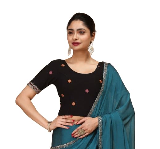 Women’s Black Printed Stretchable Readymade Blouse-picture-51