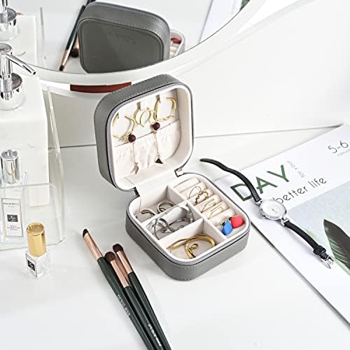 SANQIANWAN Luxury Travel Jewelry Box Women Small Jewelry Box Faux Leather Jewelry Box PU Jewelry Storage Jewelry Box to Store Ring Bracelet Earring Necklace (Grey)