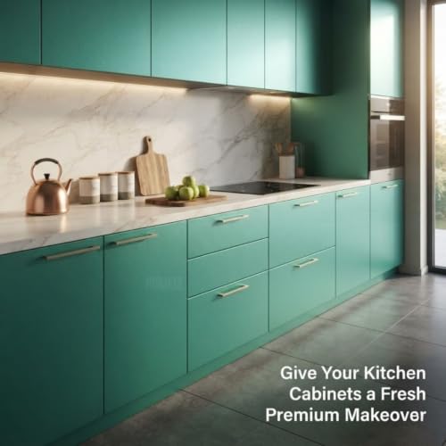 Image of HOME13 Matte Wallpaper Green Cool Teal Peel and Stick Wallpaper Self Adhesive Wallpaper Removable Decorative Vinyl Waterproof Sticker for Cabinets /Countertop(20x200 Inch)