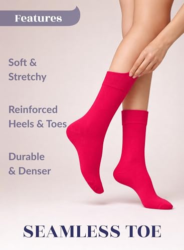 Image of Hugh Ugoli Women's Thin Soft Rayon Derived from Bamboo Crew Socks for Dress, Trouser, Seamless Toe & Non-Binding, 5-8 /9-11