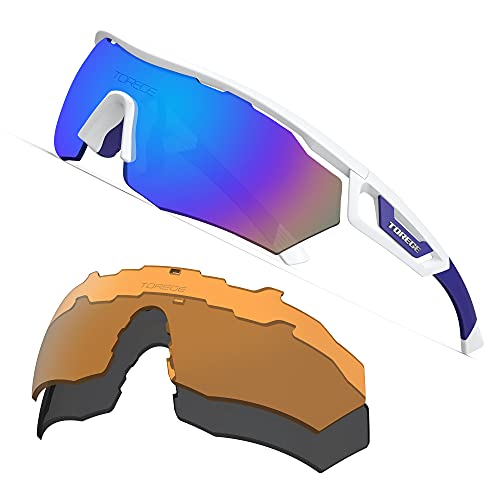 TOREGE Polarized Sports Sunglasses with 3 Interchangeable Lenes for Men Women
