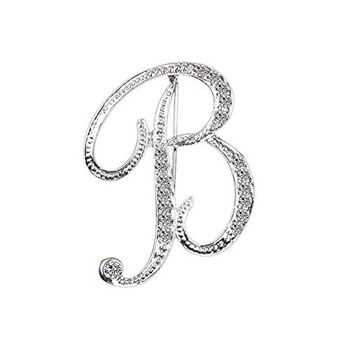 YOUYUZU A to Z Initial Letter Alphabet Clear AAA+ Crystal Rhinestone Lapel Pin Brooches Collar (B)