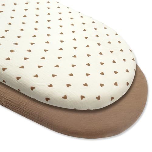 Image of Muslin babytino Muslin Bassinet Sheet for Baby Boy and Girl,Super Soft Bedside Bassinet Sheets Fitted for Oval, Rectangle and Hourglass Mattress Pad, Breathable and Wash Machine Sheets, 2 Pack
