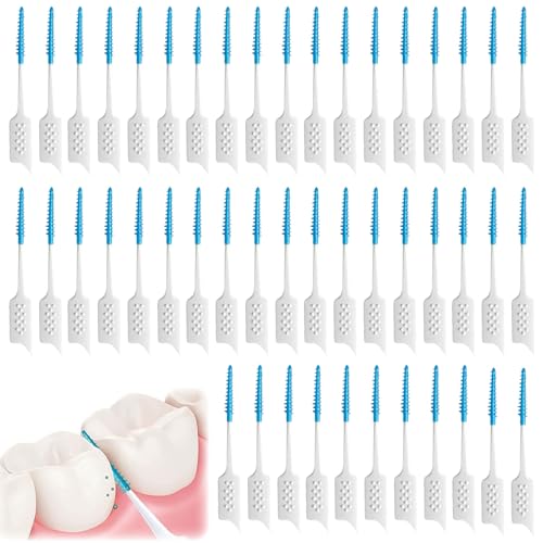 200 Piezas Cepillos Interdentales, Silicona Cepillo Interdental, Hilo Dental Palillo de Dientes para Limpieza Dental Higiene Interdental, Azul