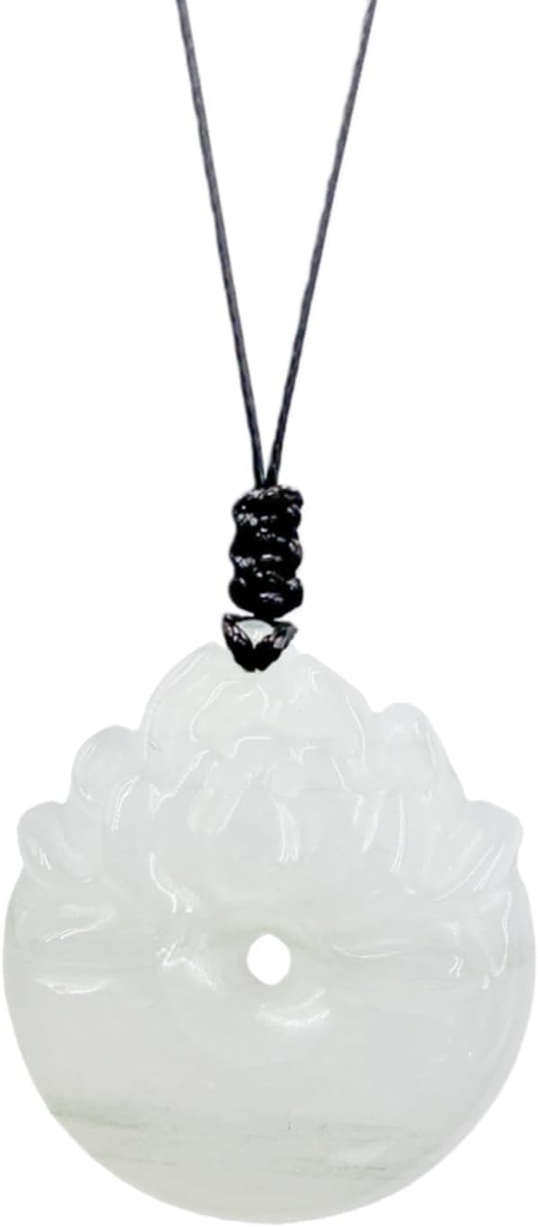 Jade Pendant Necklace, Healing Stone Necklace, Handcrafted Natural Healing Pendant for Men and Women - Infused with Chakra Energy to Attract Wealth, Luck and Health (Lotus)