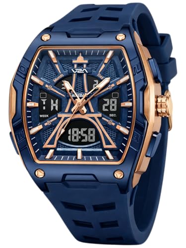 Image of V2A Impact 48mm Analog Digital Watch for Men | 3D Tower Dial Design | Alarm Stopwatch Day Date 12 /24 Hr | TPU Strap | 50M Water Resistant | Gift for Mens