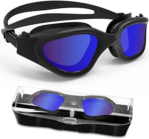 HotSrace Swimming Goggles Full Black with Blue Lenses