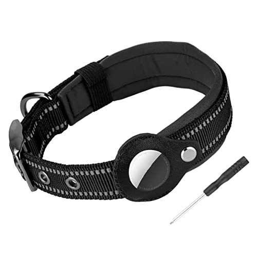 AirTag Collier pour Chien, Collier de Chien Réglable Compatible avec AirTag avec Bandes Réfléchissantes Doublure Douce pour Petit Moyen Grand Garçon Fille Chien [Noir M] Cover