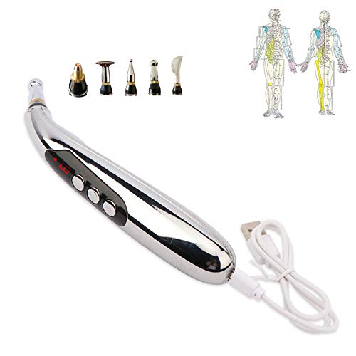 Stylo De Massage Méridiens Électriques 5 en 1 avec 5 Têtes De Massage, Stylo D'acupuncture, Stylo À Énergie Électronique, Outils De Massage Corporel pour Tête Cou Jambe Taille Dos, 9 Niveaux Cover
