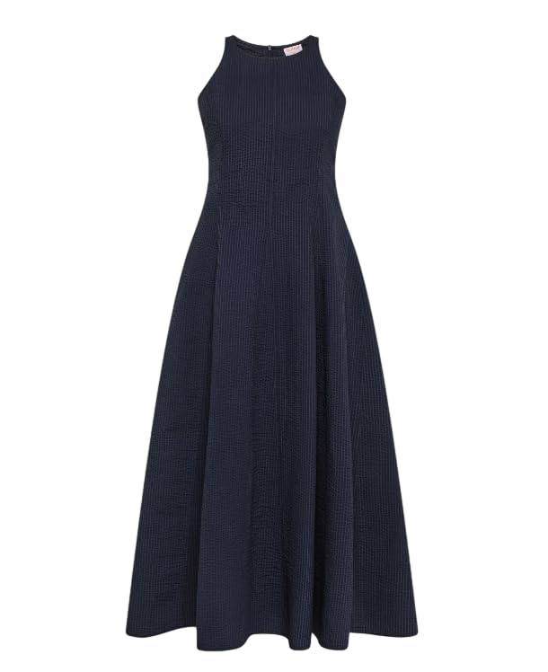 SUN68 Abito Lungo in Cotone Seersucker Blu Navy