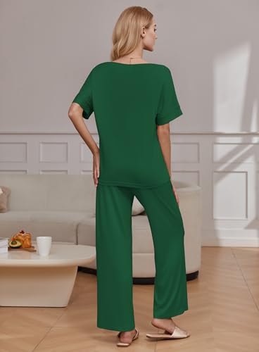 Image of Ekouaer Pajama Sets for Women 2 Piece Lounge Set Short Sleeve Tops and Long Pants Soft Comfy Pjs Sleepwear Outfits S-XXL