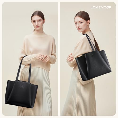 LOVEVOOK Tote Bag for Women,Ultra Soft Foldable Vegan Faux Leather Shoulder Bag, Fashionable Minimalist Style Purses Women2