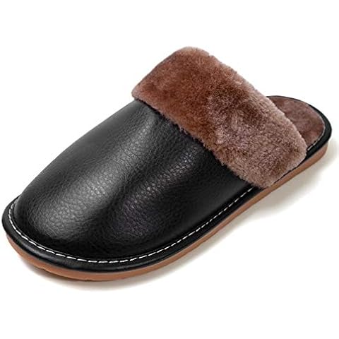 Puxowe Women Comfy Warm Slippers Slip On Anti-Skid Soft Faux Fur House Shoes Fuzzy Plush Bedroom Slippers for Indoor Outdoor 4 UK Black Cover